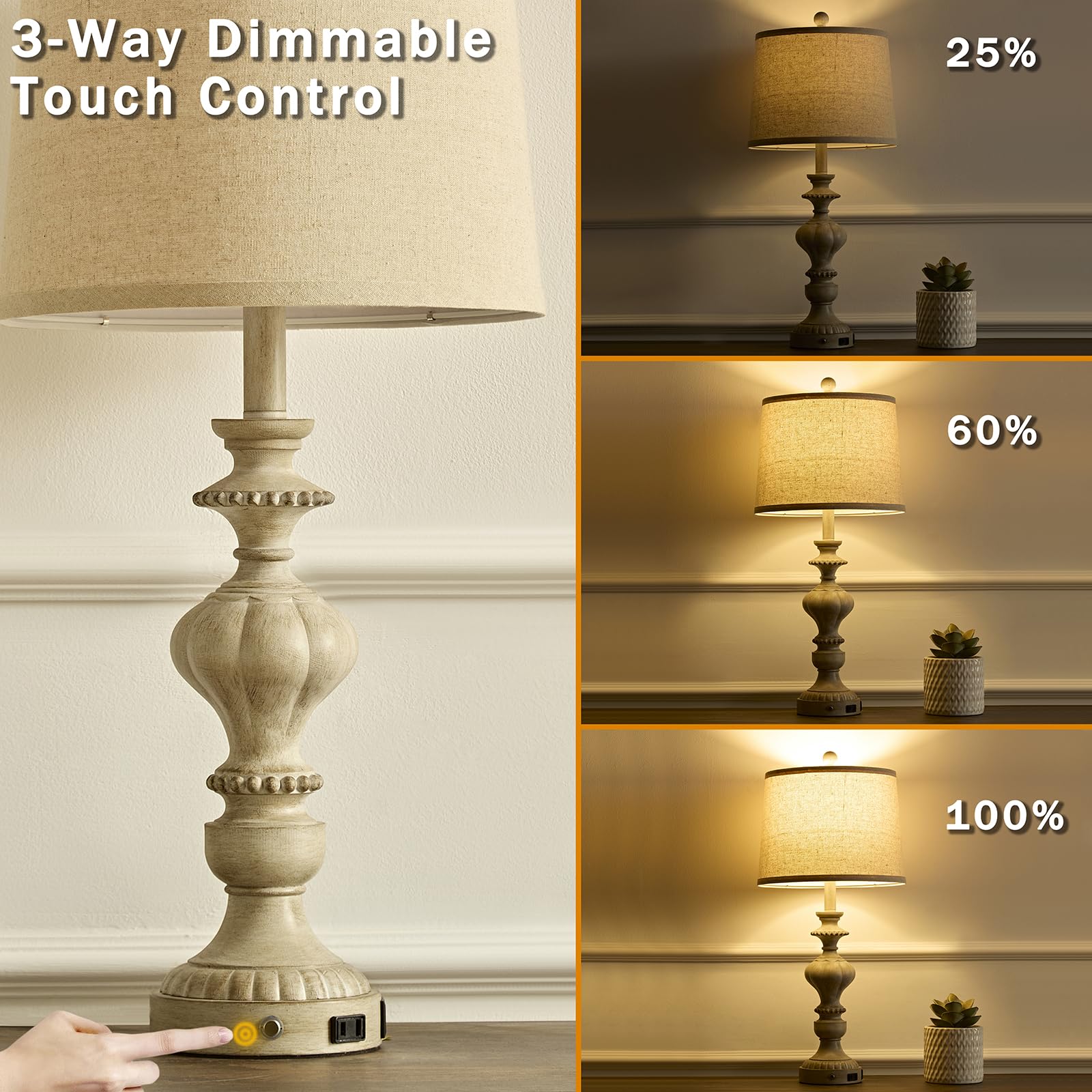 SAIWEYA pair side view showing vintage linen shade for bedroom ambiance