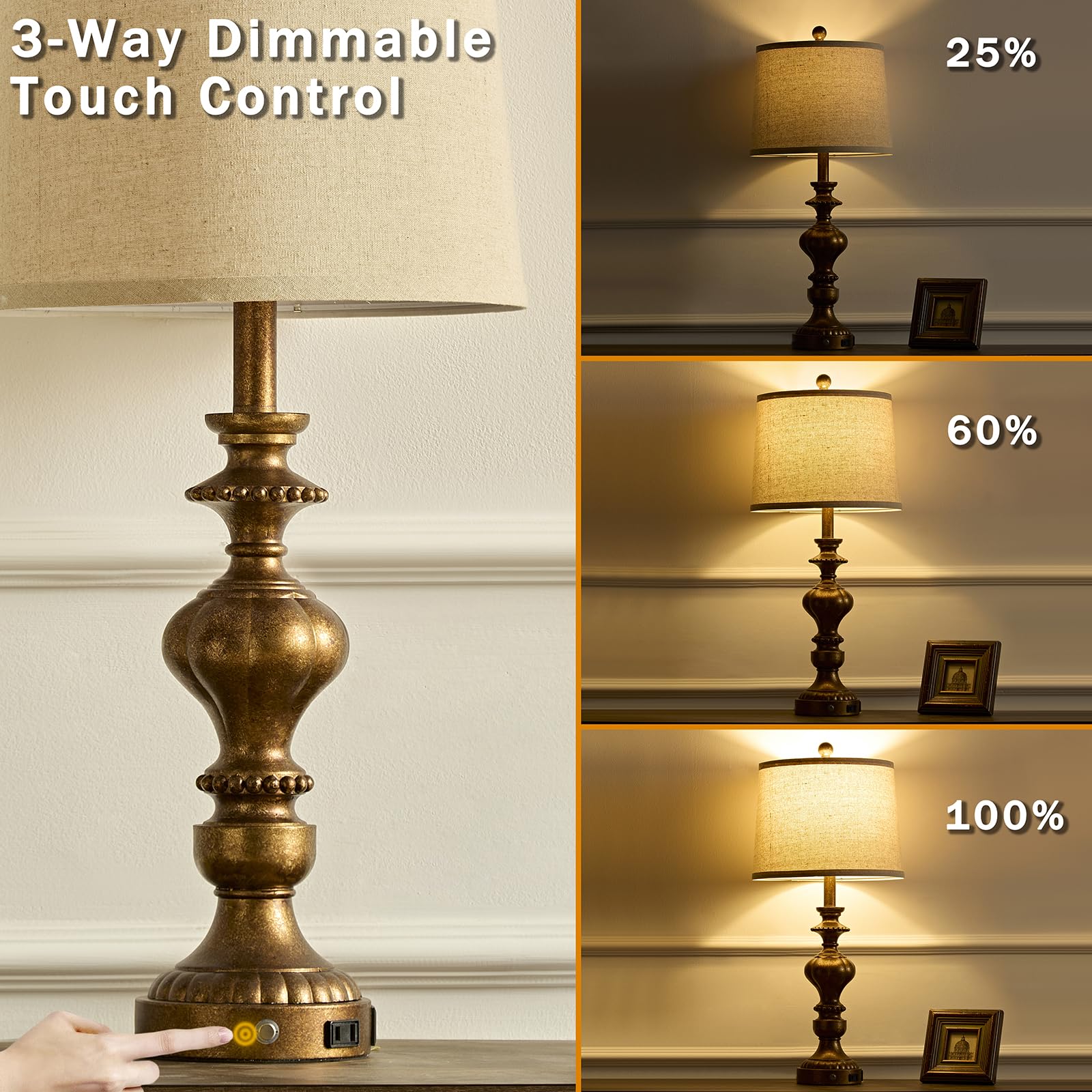 SAIWEYA bedside lamps with USB C port and AC outlet for convenient charging