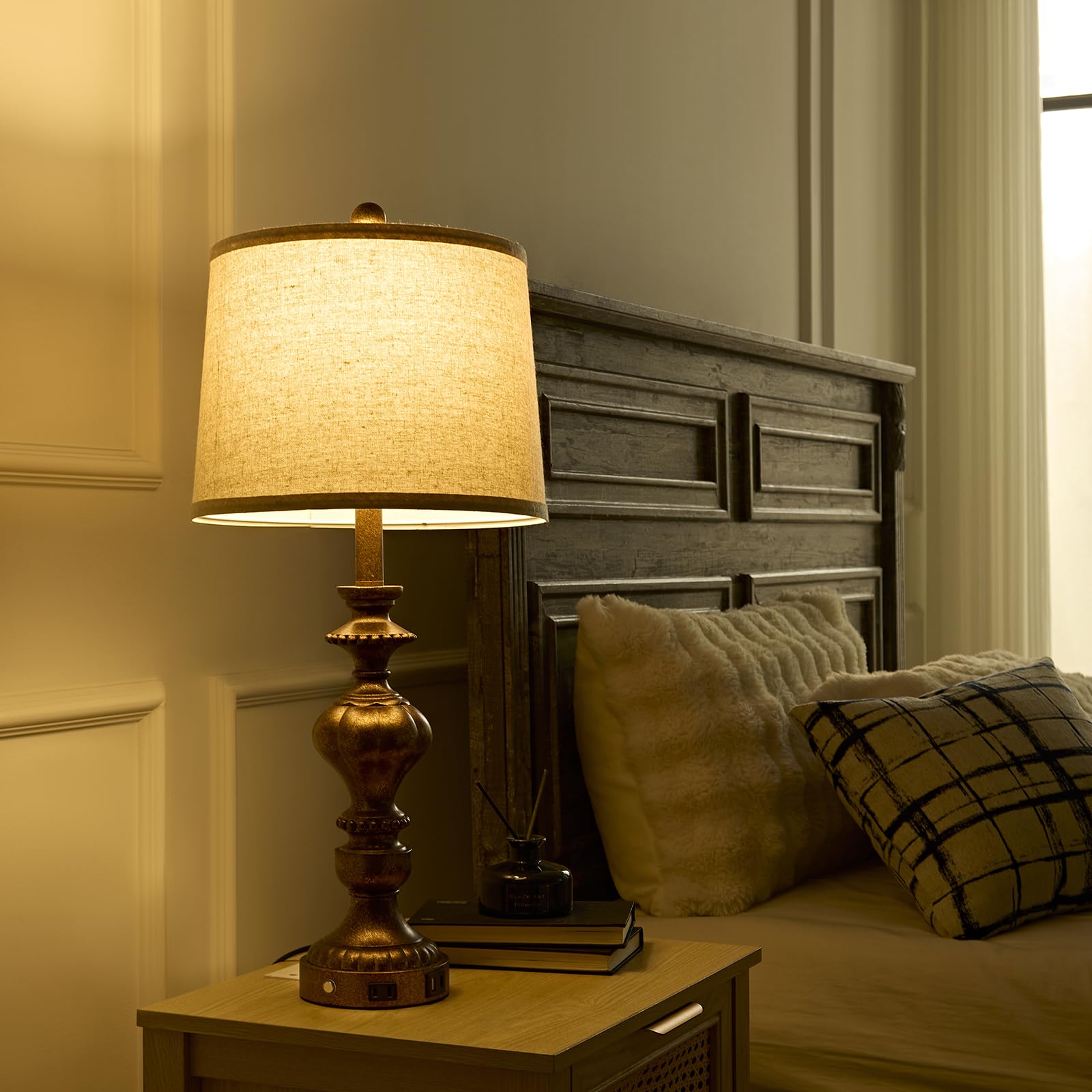 SAIWEYA copper tone base adds rustic charm to nightstands