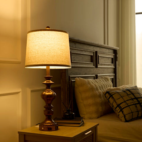 SAIWEYA copper tone base adds rustic charm to nightstands