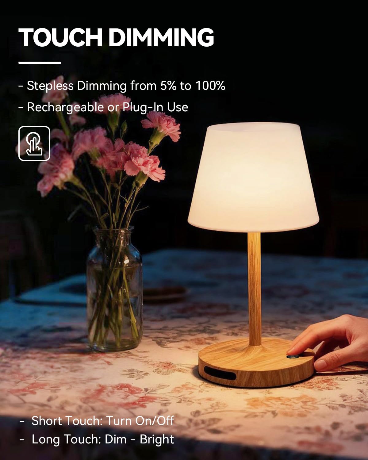 SAIWEYA touch-dimming control enables quick brightness adjustments.