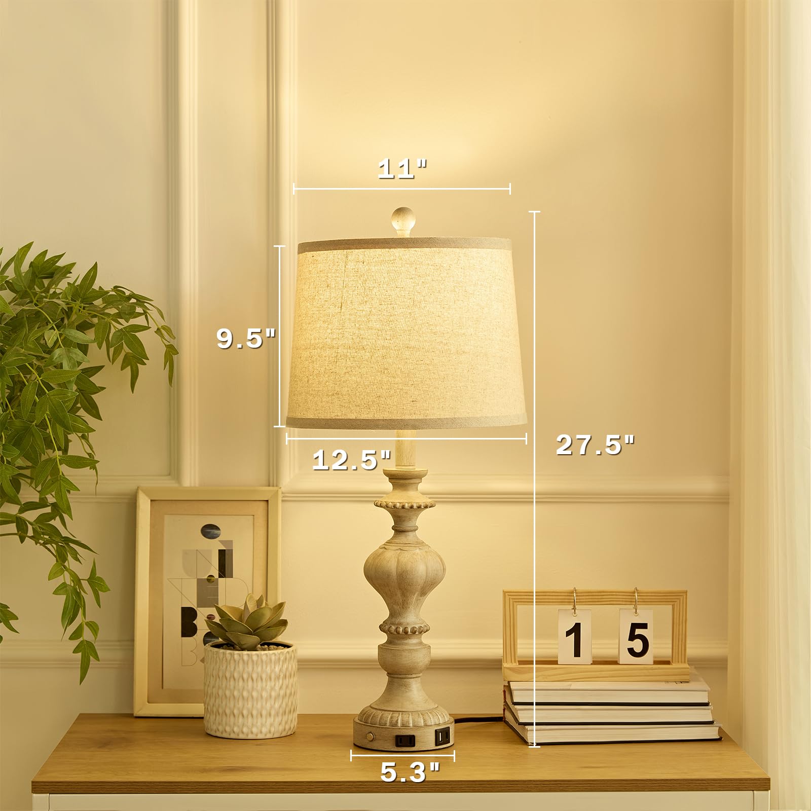 SAIWEYA vintage linen shade with wooden base adds timeless style