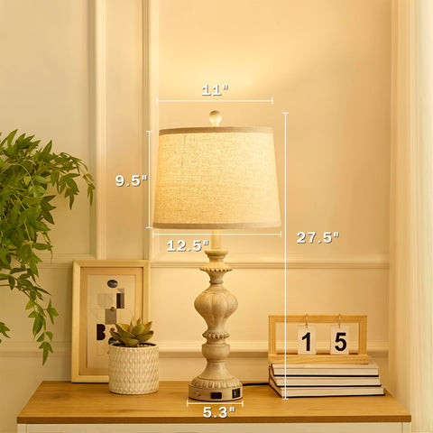 SAIWEYA vintage linen shade with wooden base adds timeless style