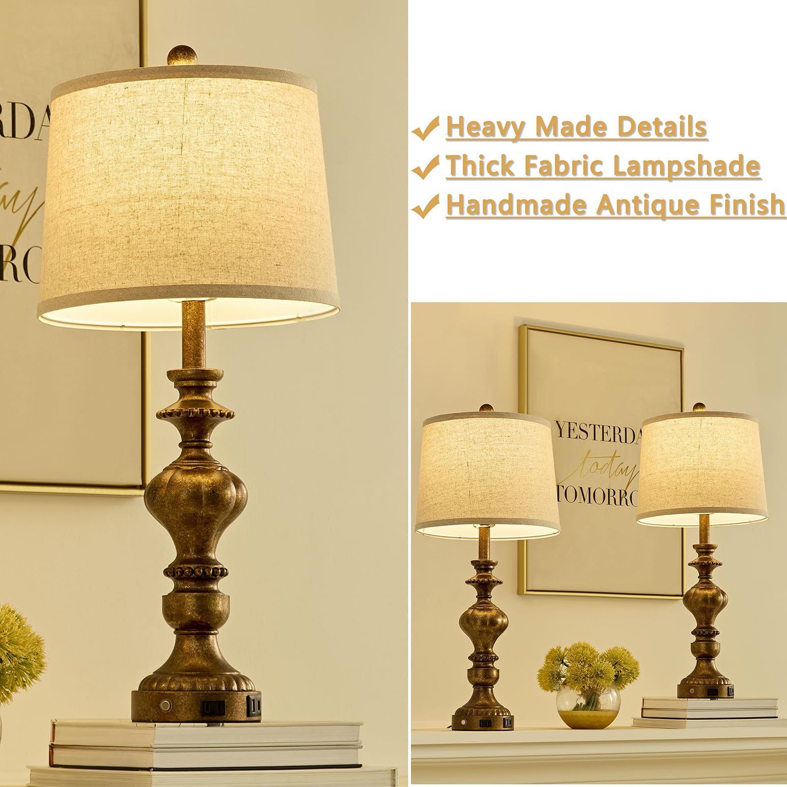 SAIWEYA vintage mid-century linen shade lamps add elegant decor
