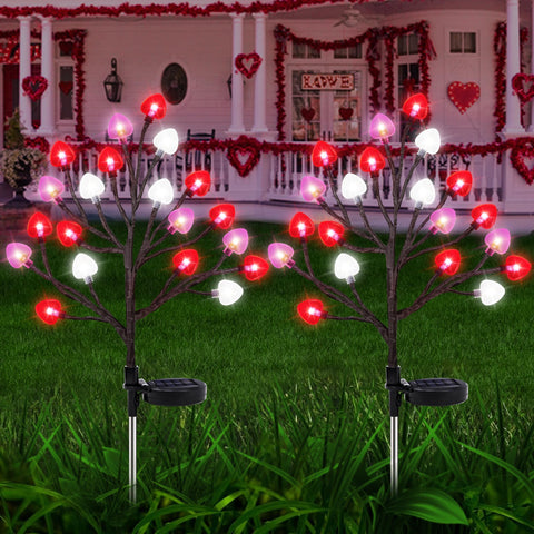 Sakayo Valentine solar lights with heart-branch design brighten outdoor spaces for romantic decor.