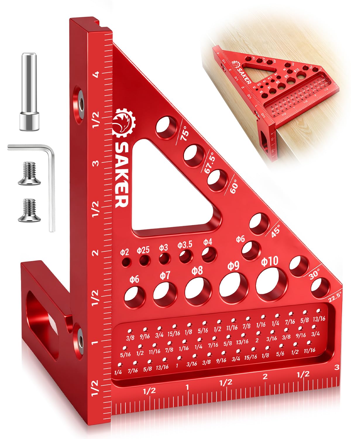 Saker 3D Square front view highlights durable aluminum build for precise layouts