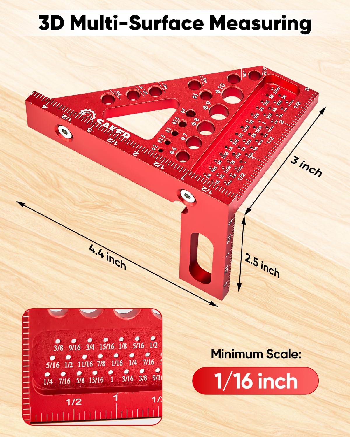 Saker 3D Square laser-engraved scales on all edges provide clear measurements