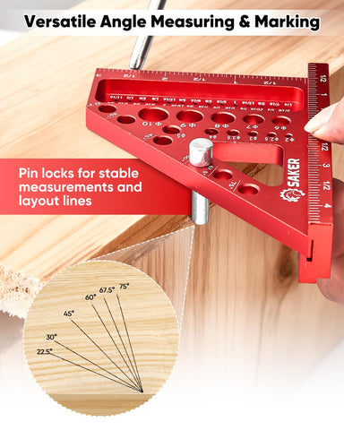 Tri-edge scales on the Saker 3D Square enable precise width, height, and depth reads