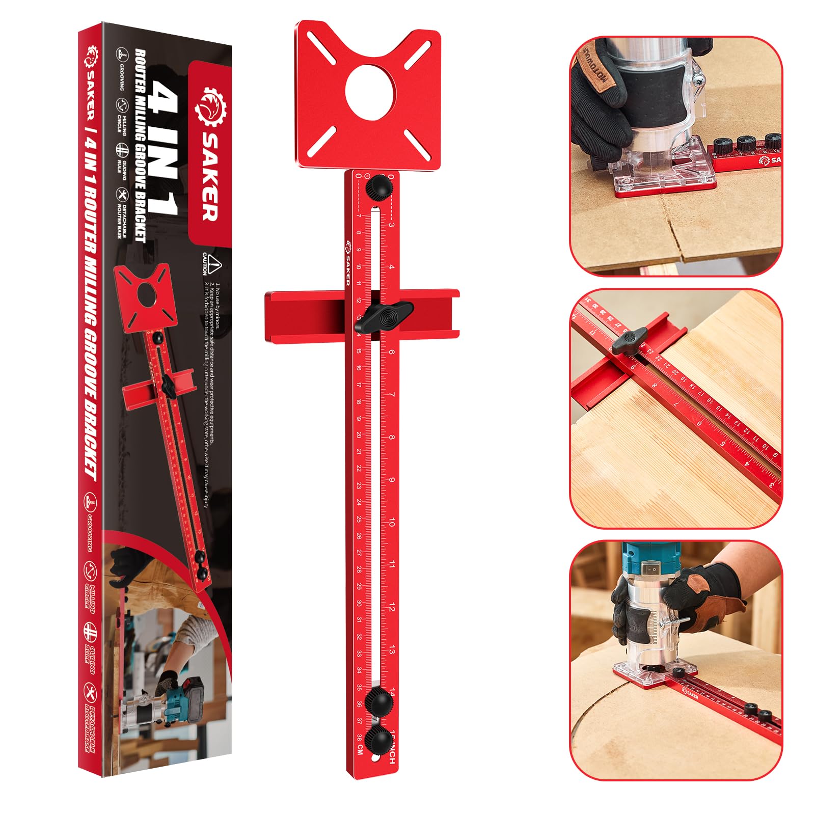 Saker 4-in-1 router bracket base enables precise groove milling on wood.