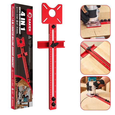 Saker 4-in-1 router bracket base enables precise groove milling on wood.