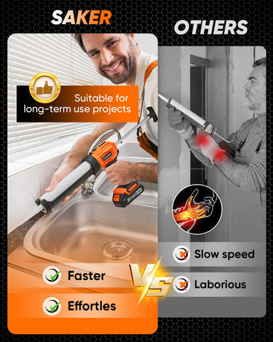 Saker 4-speed control enables precise or rapid caulking depending on need.