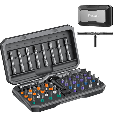Saker 42-in-1 screwdriver with ergonomic T-handle for comfortable DIY tasks.