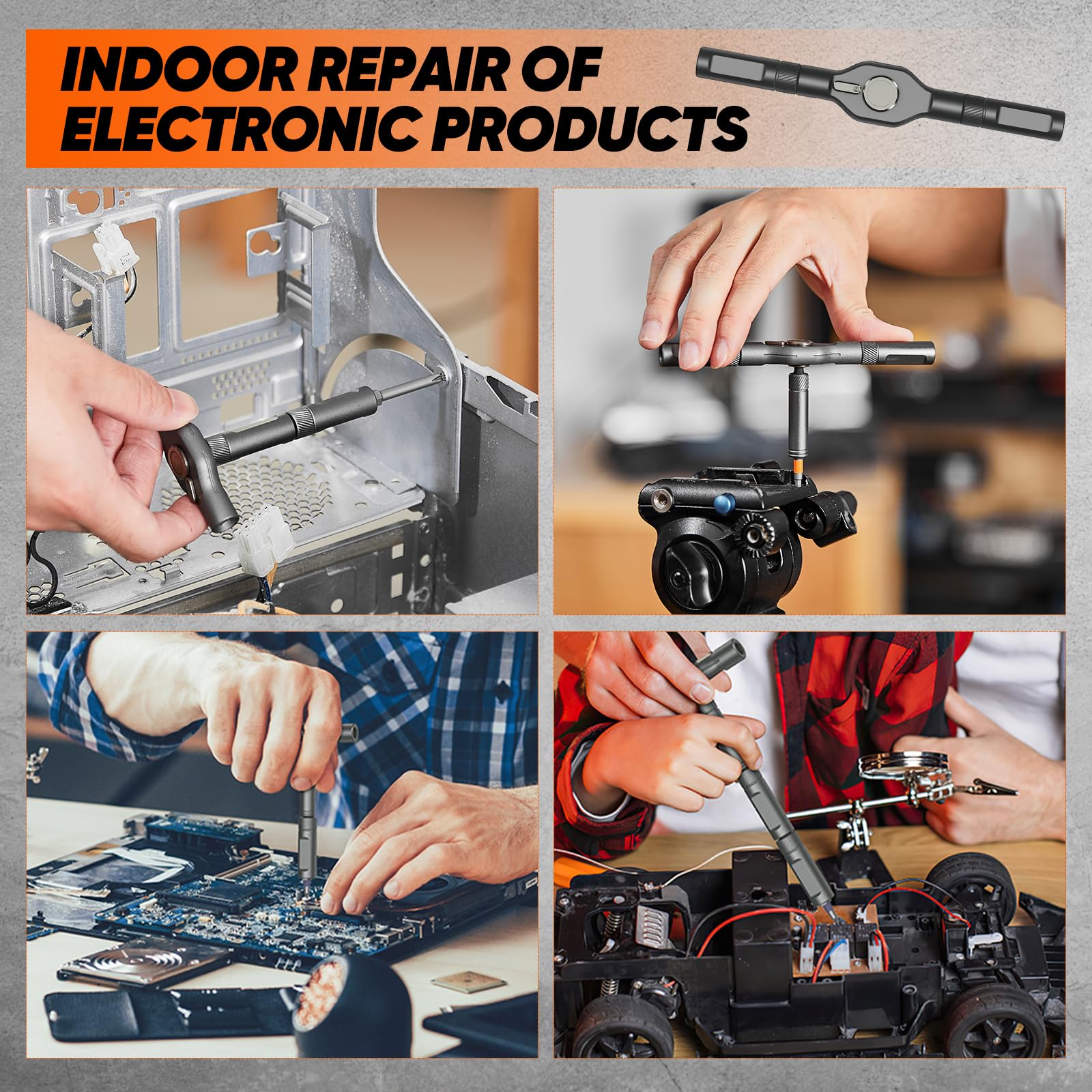 Saker magnetic handle enables quick bit changes during repairs.
