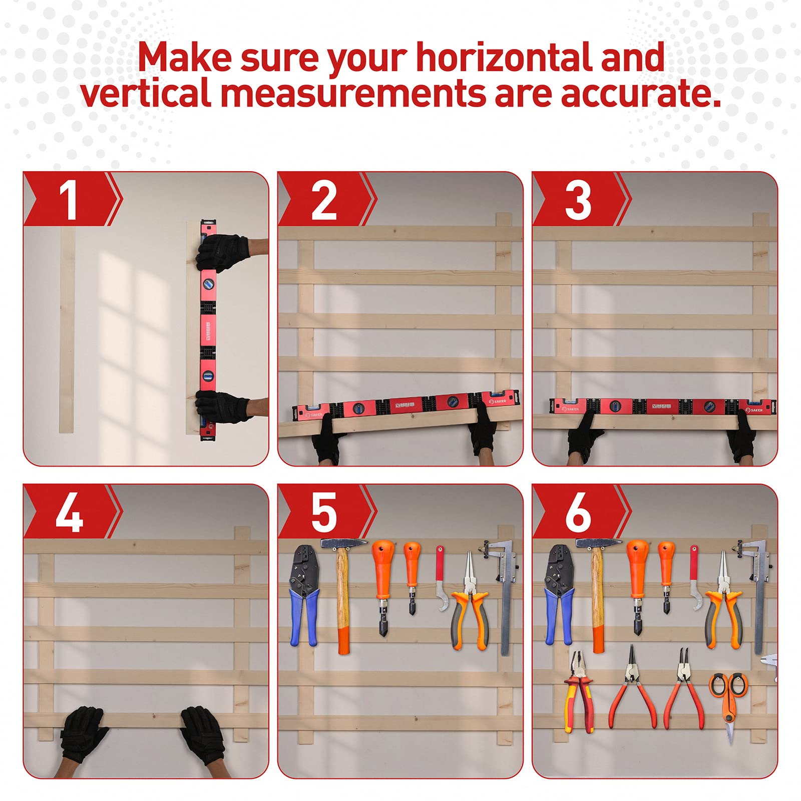 Saker blue acrylic vials enable precise four-angle measurements during tiling.