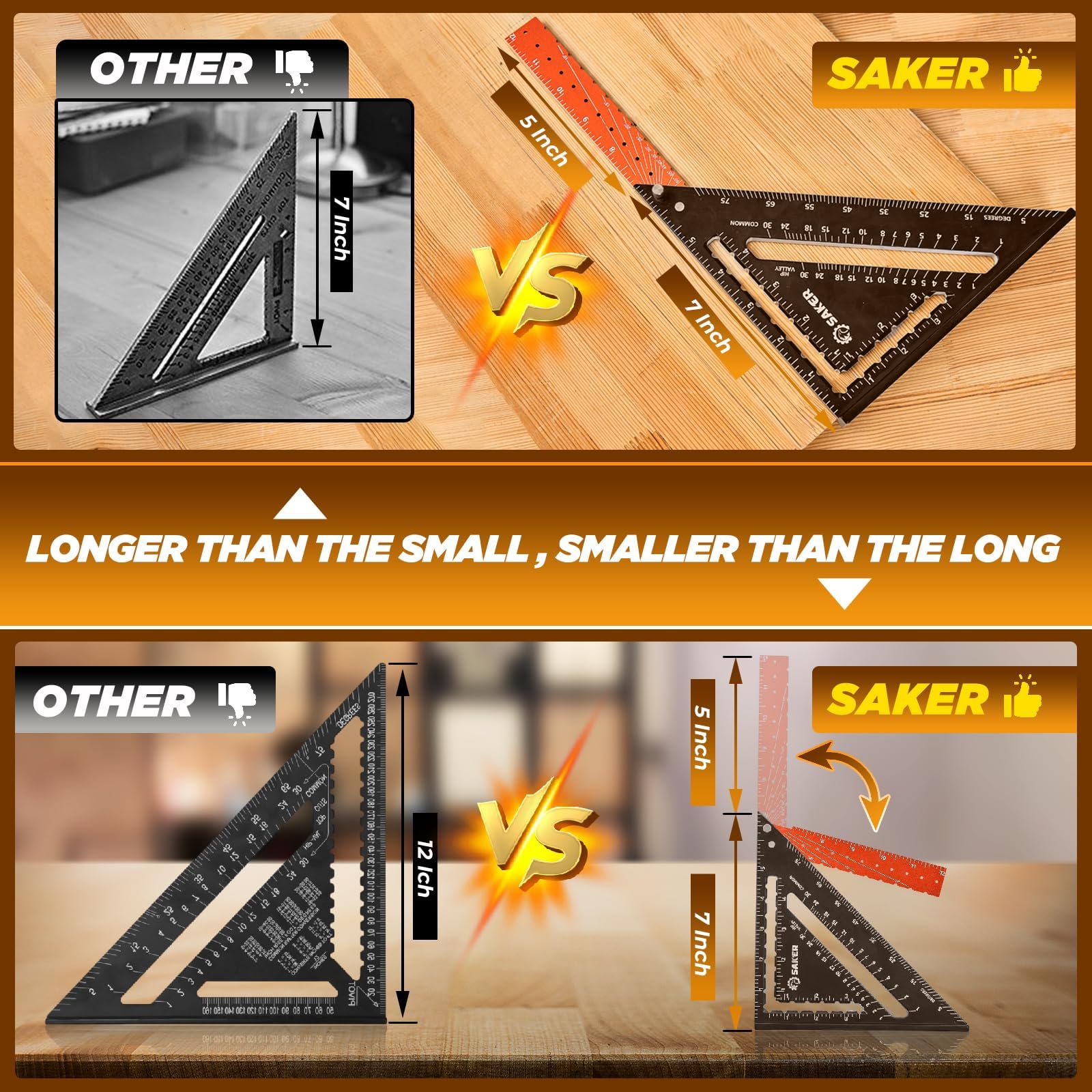 Saker carpenrer square tool 12-inch size fits in a toolbox.