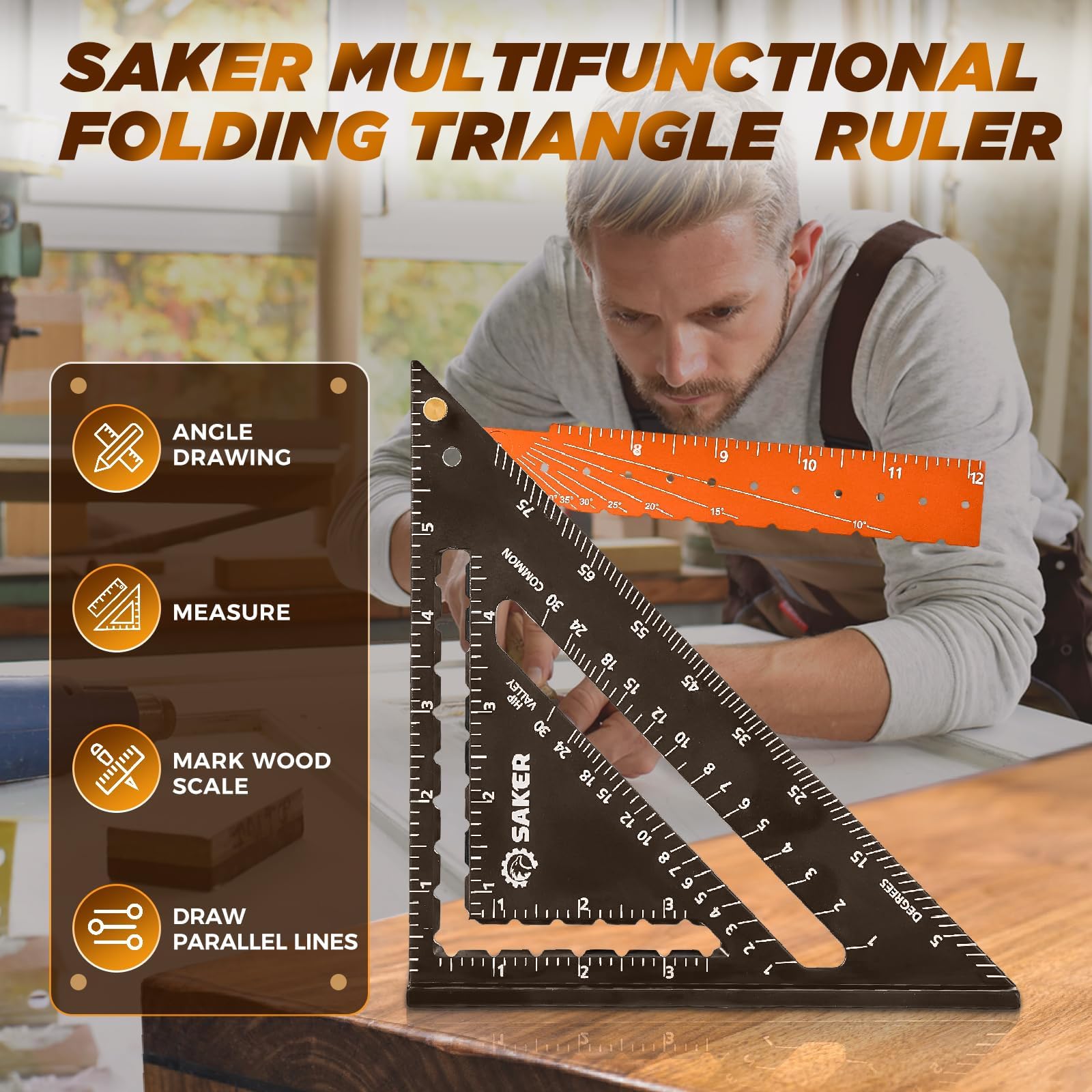 Saker carpenrer square tool accurate equidistant line marking.