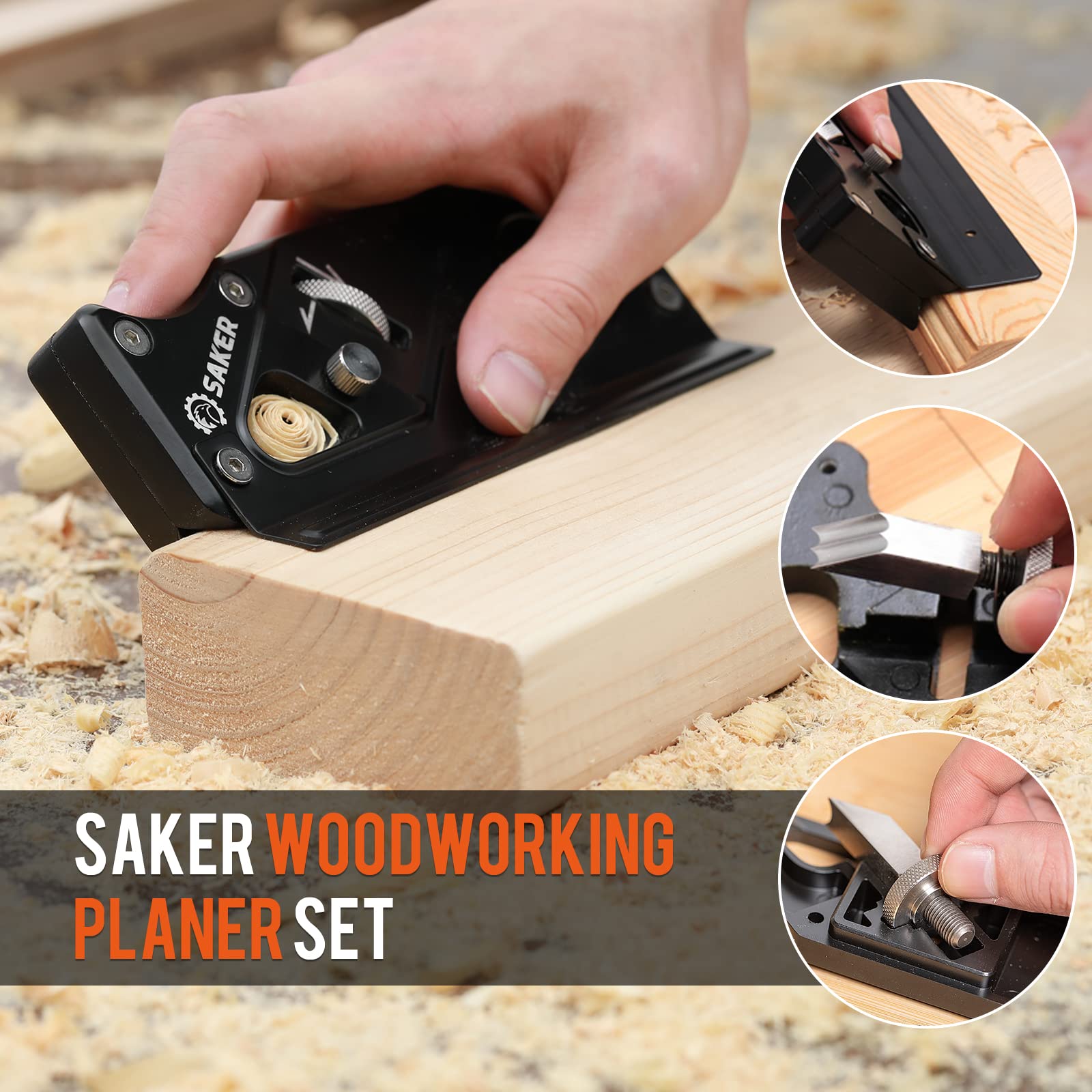 Saker Chamfer Plane auxiliary locator aids precise edge setup during work.