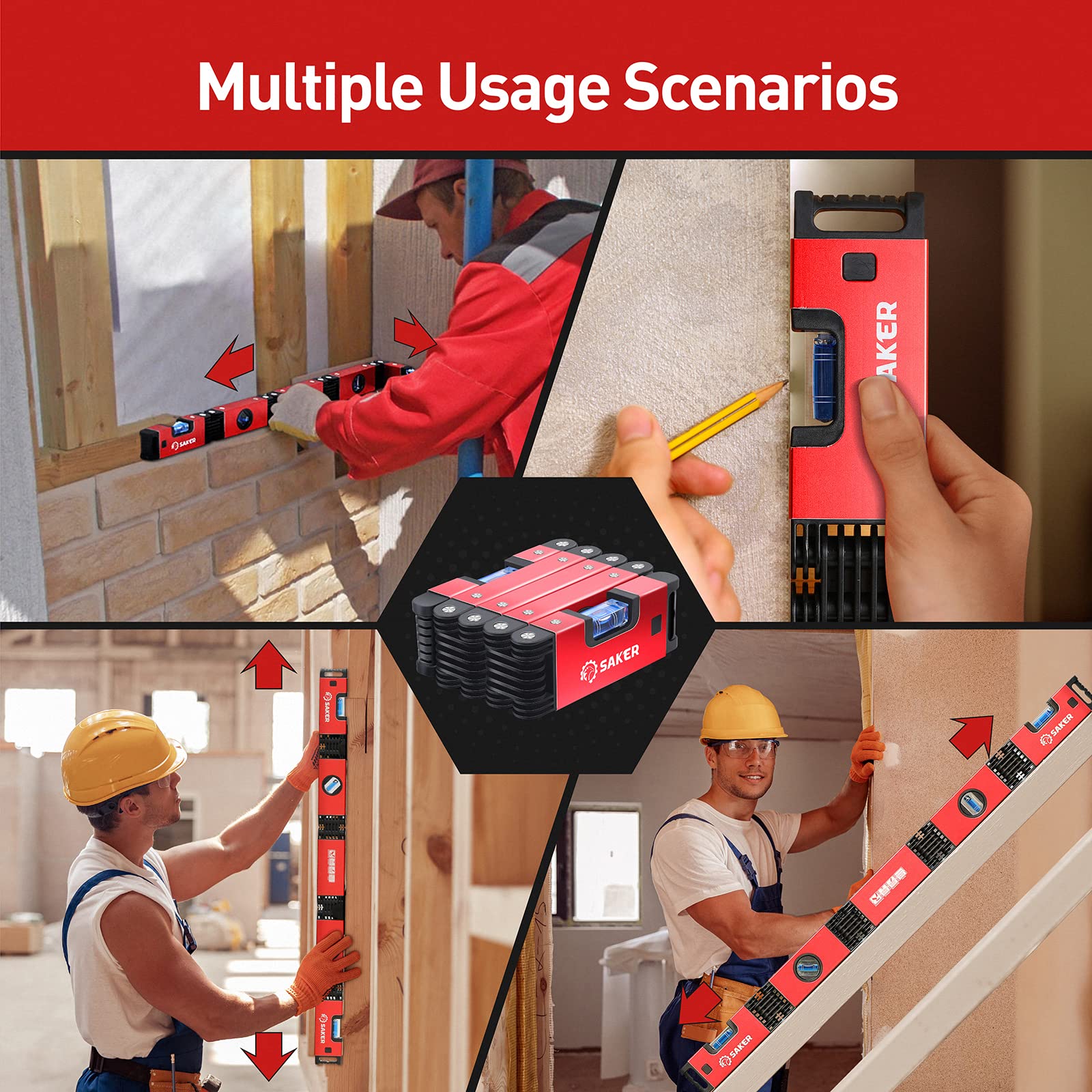 Saker compact level helps align shelves and tiles with confidence.