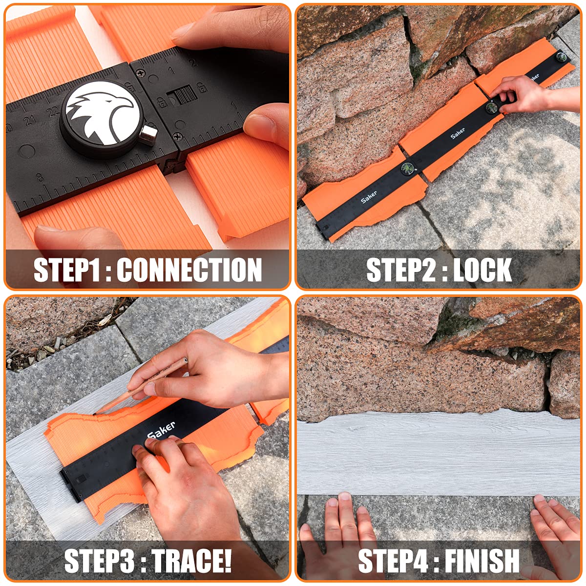 Saker contour gauge ABS plastic provides durability and portability for on-site use