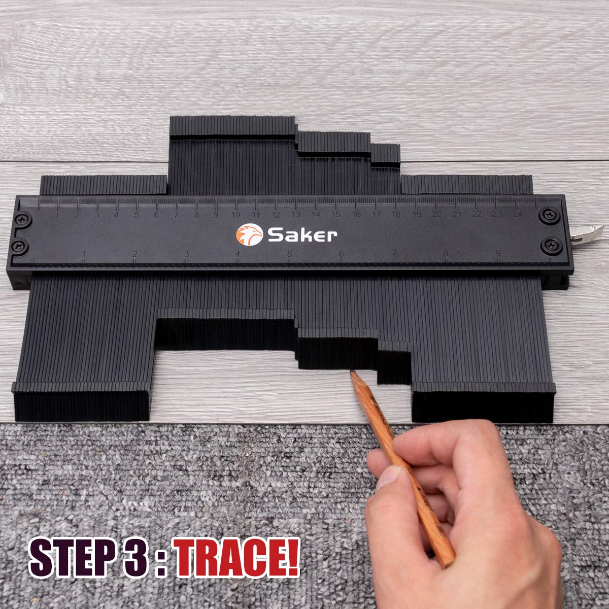 Saker Contour Gauge assists tile and laminate layout.