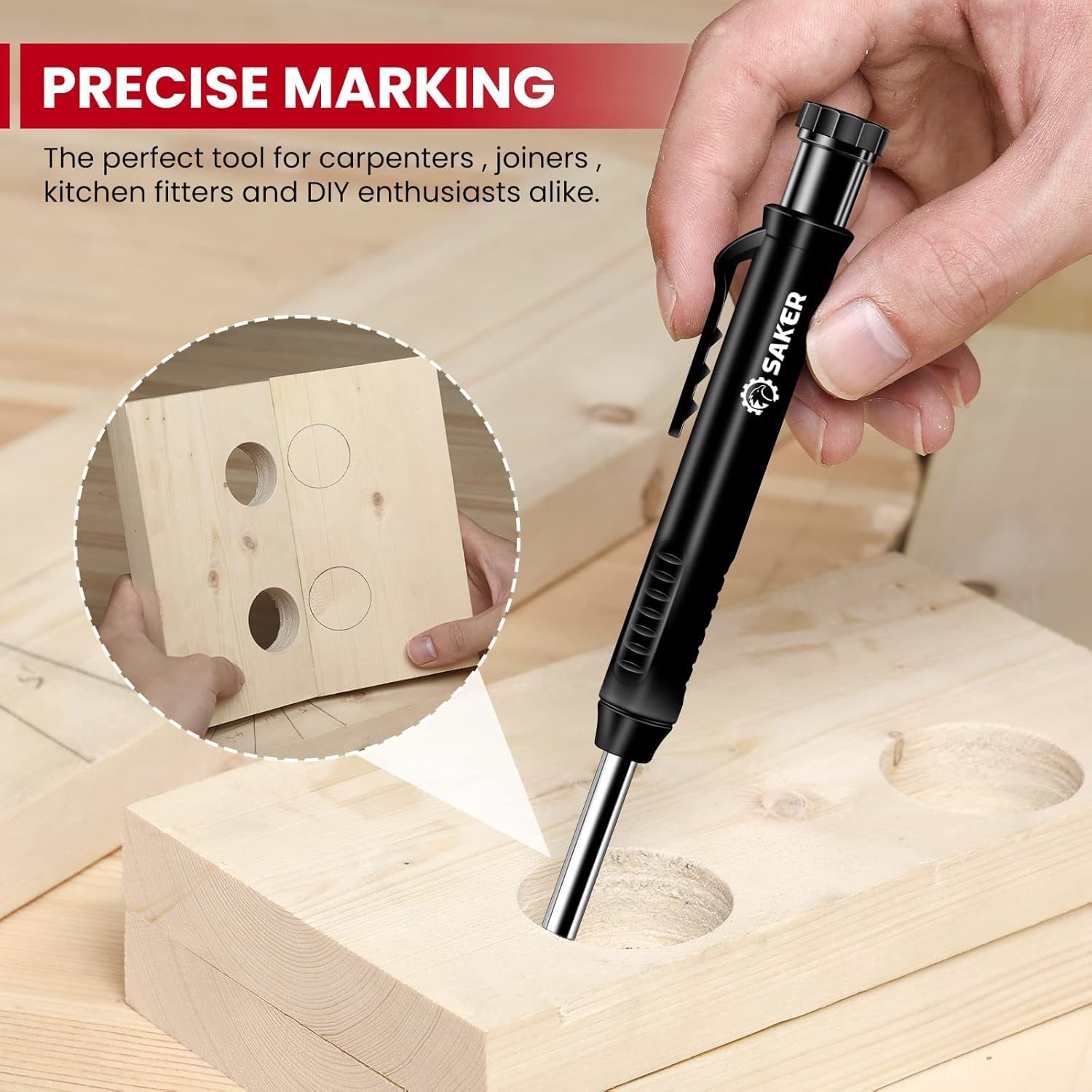 Saker Contour Gauge combination pack with deep hole pencil for marking