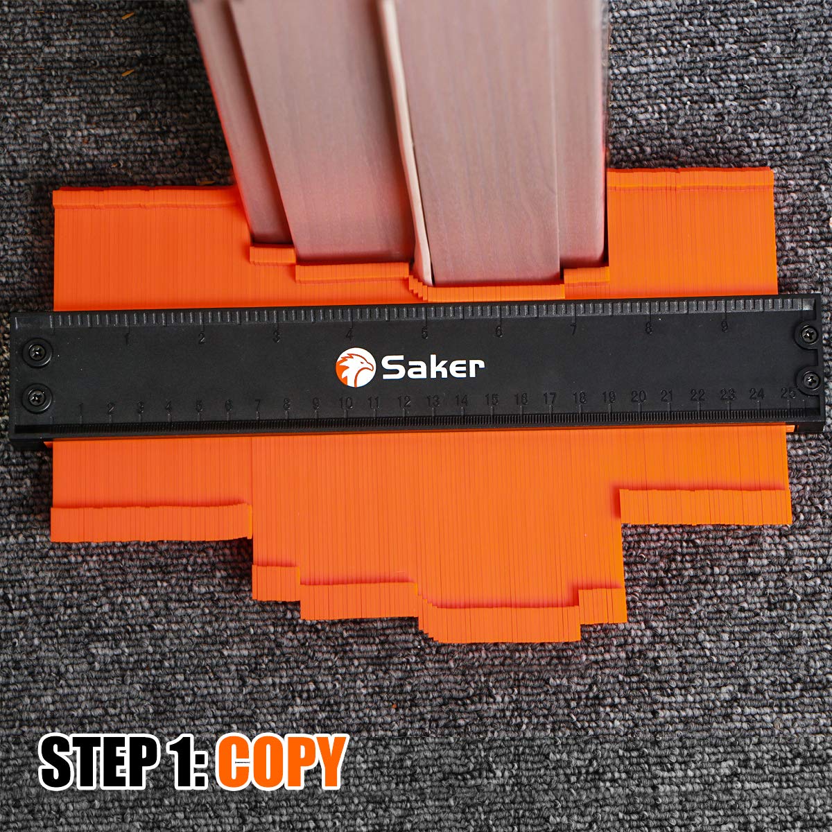 Saker Contour Gauge for woodworking helps trace patterns on tiles, baseboards, and trim.