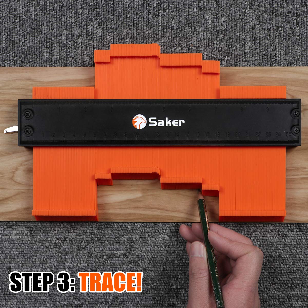 Saker contour gauge is easy to use with 5 inch and 10 inch scales.