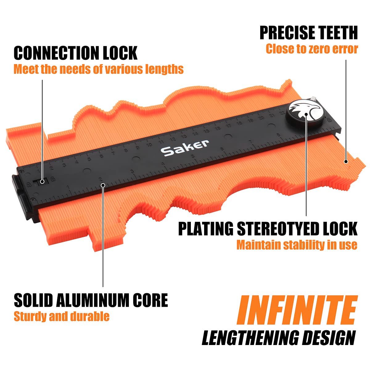 Saker contour gauge portable tool supports carpentry and tiling projects on site