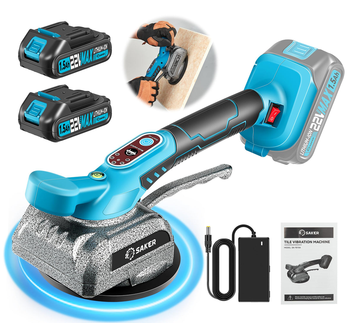 Saker cordless tile vibration tool battery pack providing extended runtime for large projects