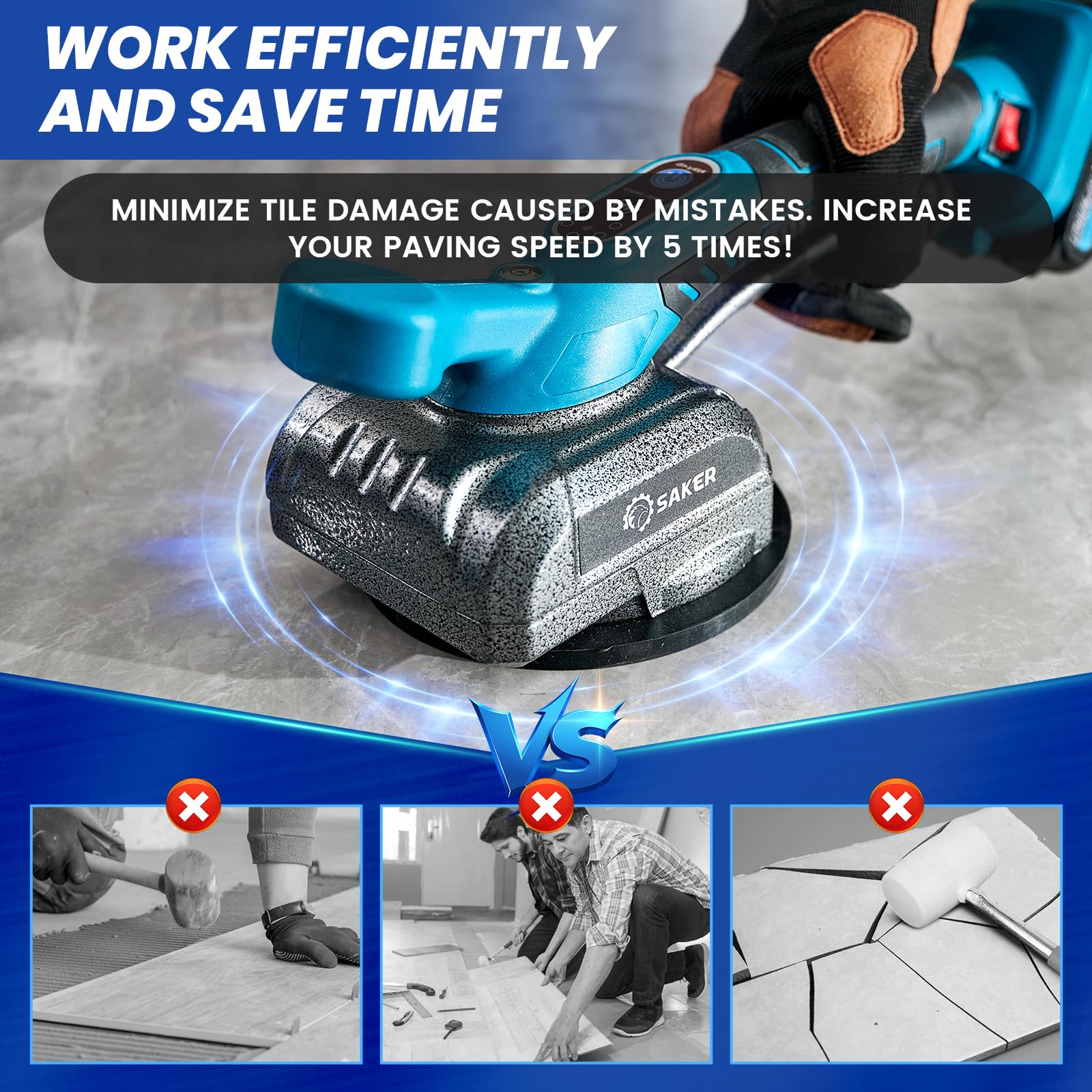 Saker cordless tile vibration tool with five speed control for adjustable rpm