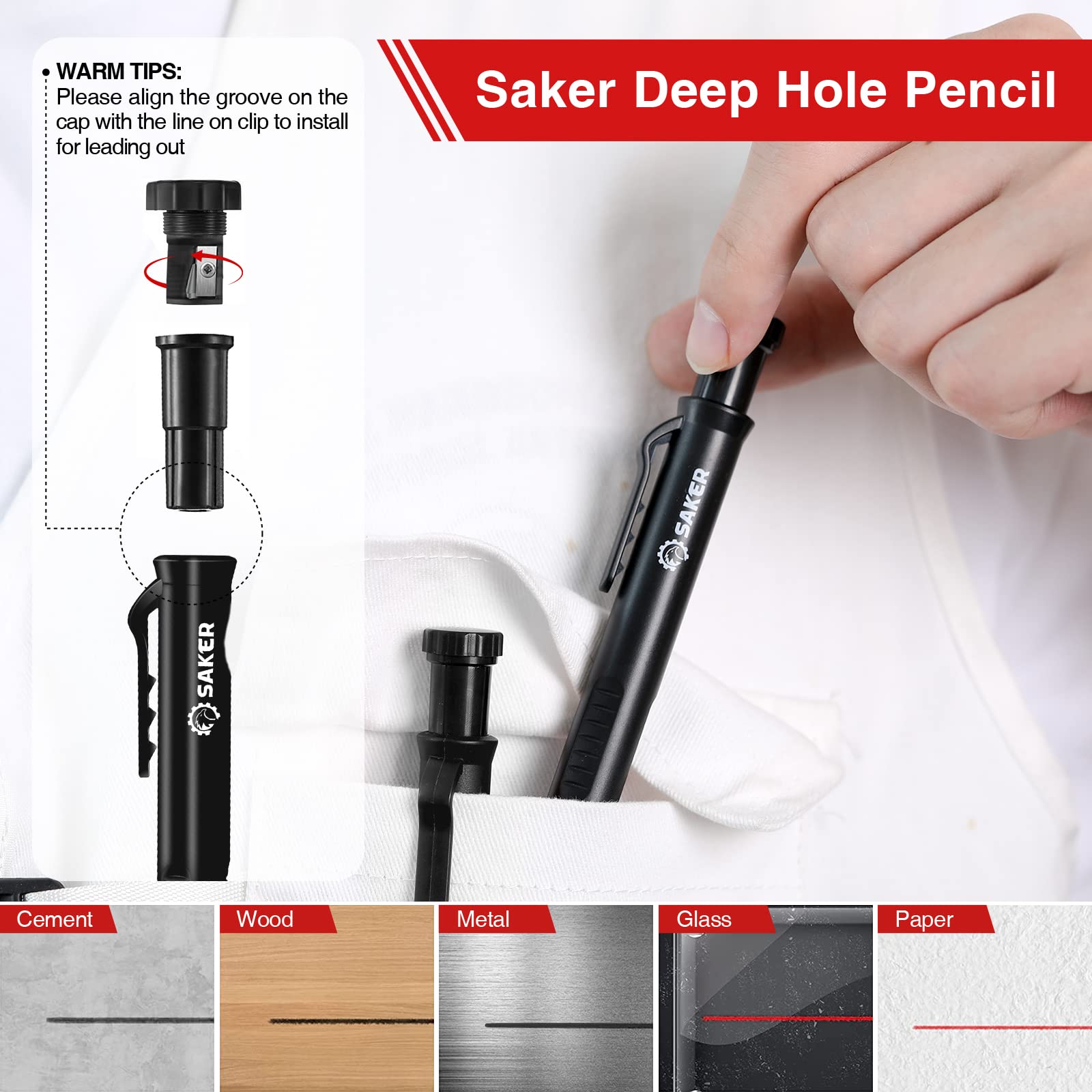 Saker deep-hole pencil set and scriber for precise marks