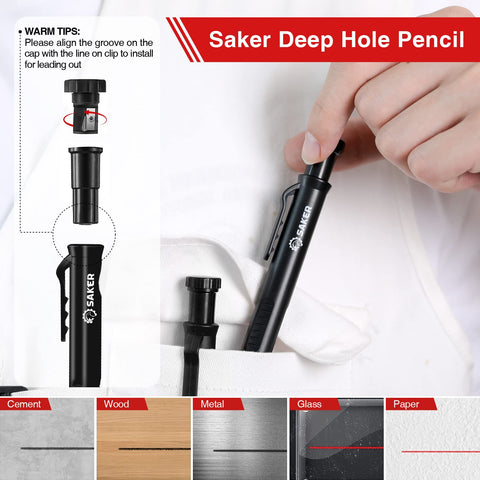 Saker deep-hole pencil set and scriber for precise marks