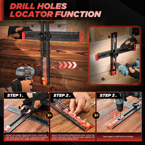 Saker drawer and door drilling template for hinges and holes
