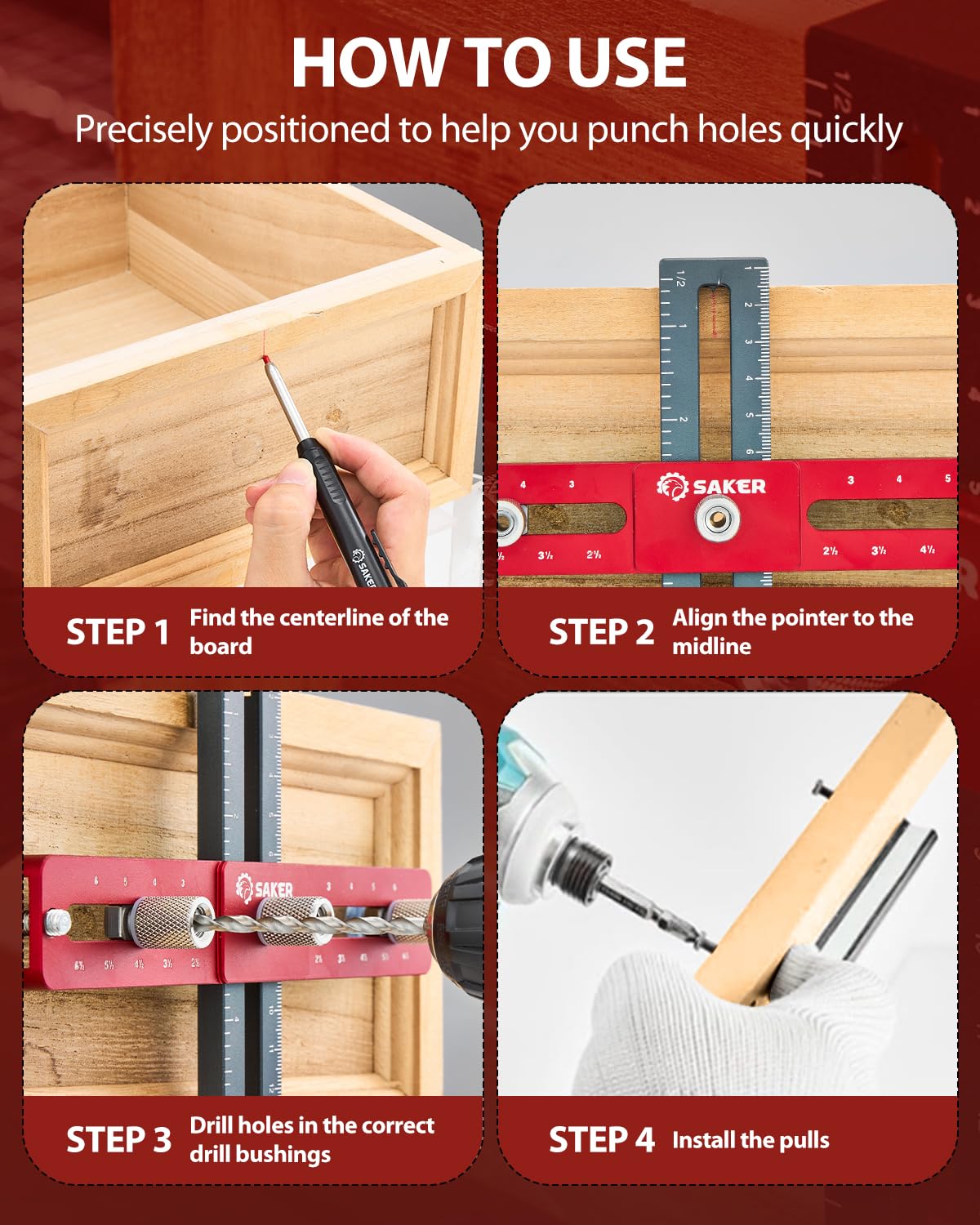 Saker easy-to-use cabinet hardware jig suitable for professionals and DIYers.