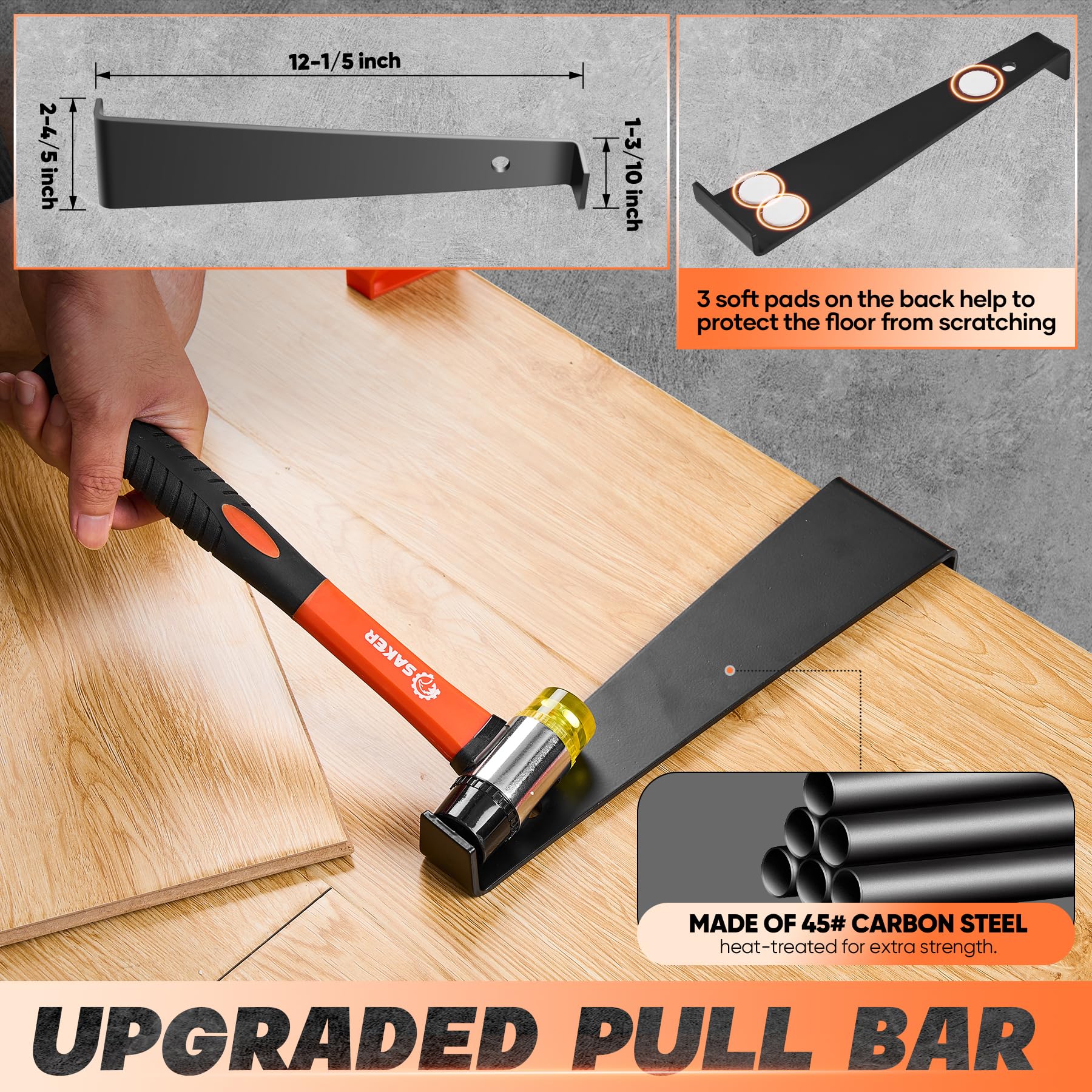 Saker heavy-duty rubber mallet protects floors during plank alignment