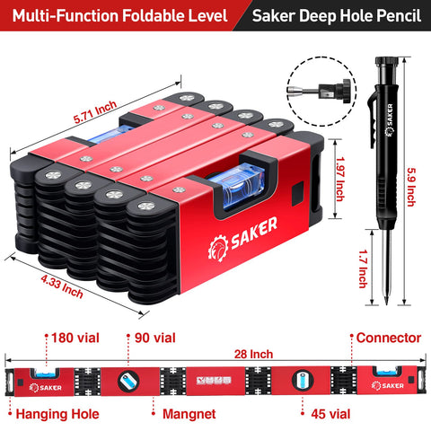 Saker foldable level with four blue vials for accuracy