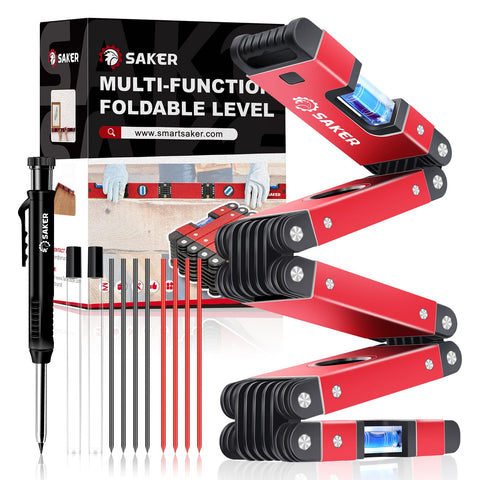 Saker foldable level compact storage in hand during setup