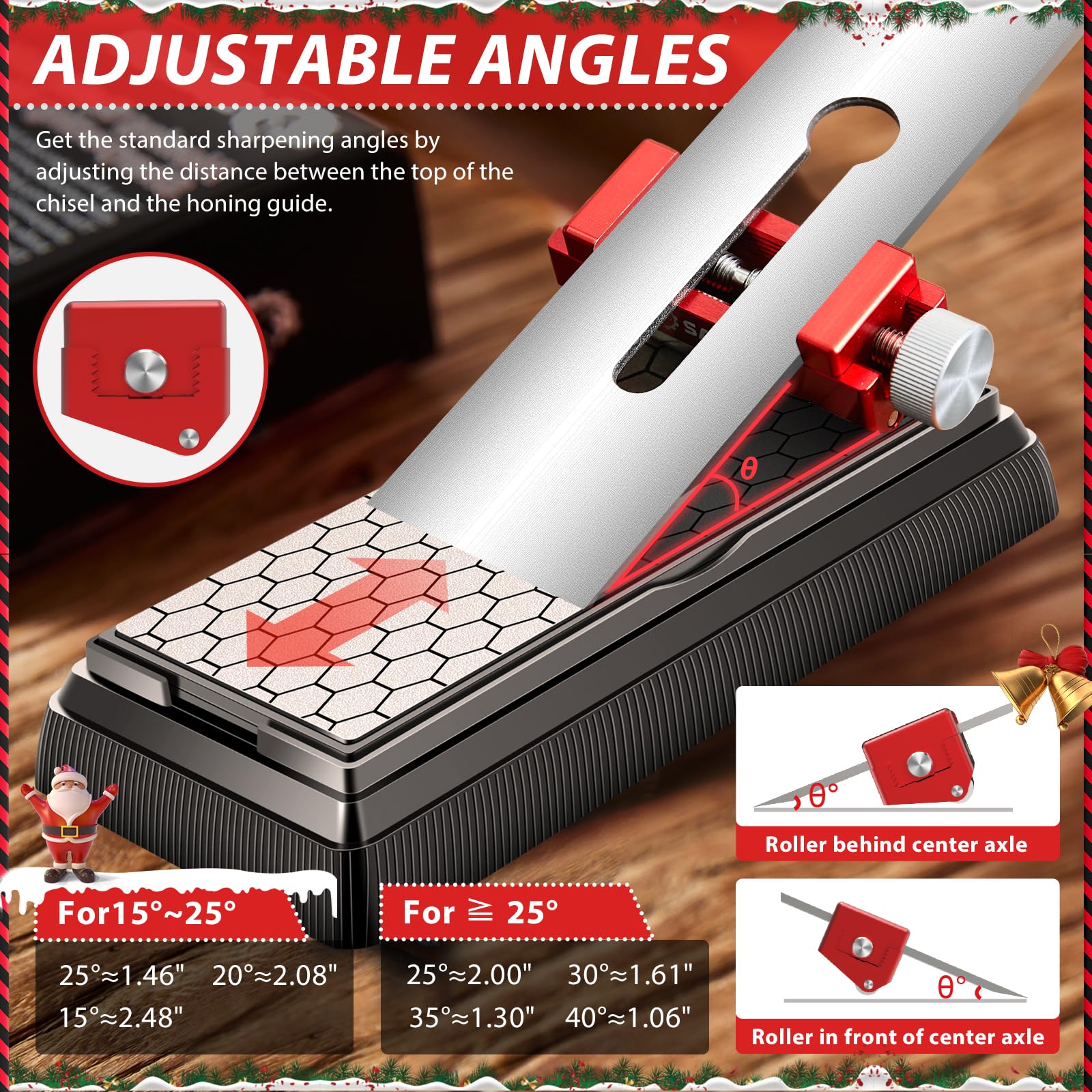 Saker honing guide adjustable knob enables customizable sharpening angles
