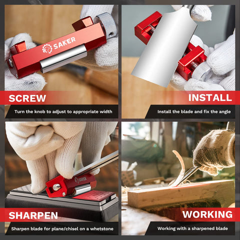 Saker honing guide red all-metal body signals durability.