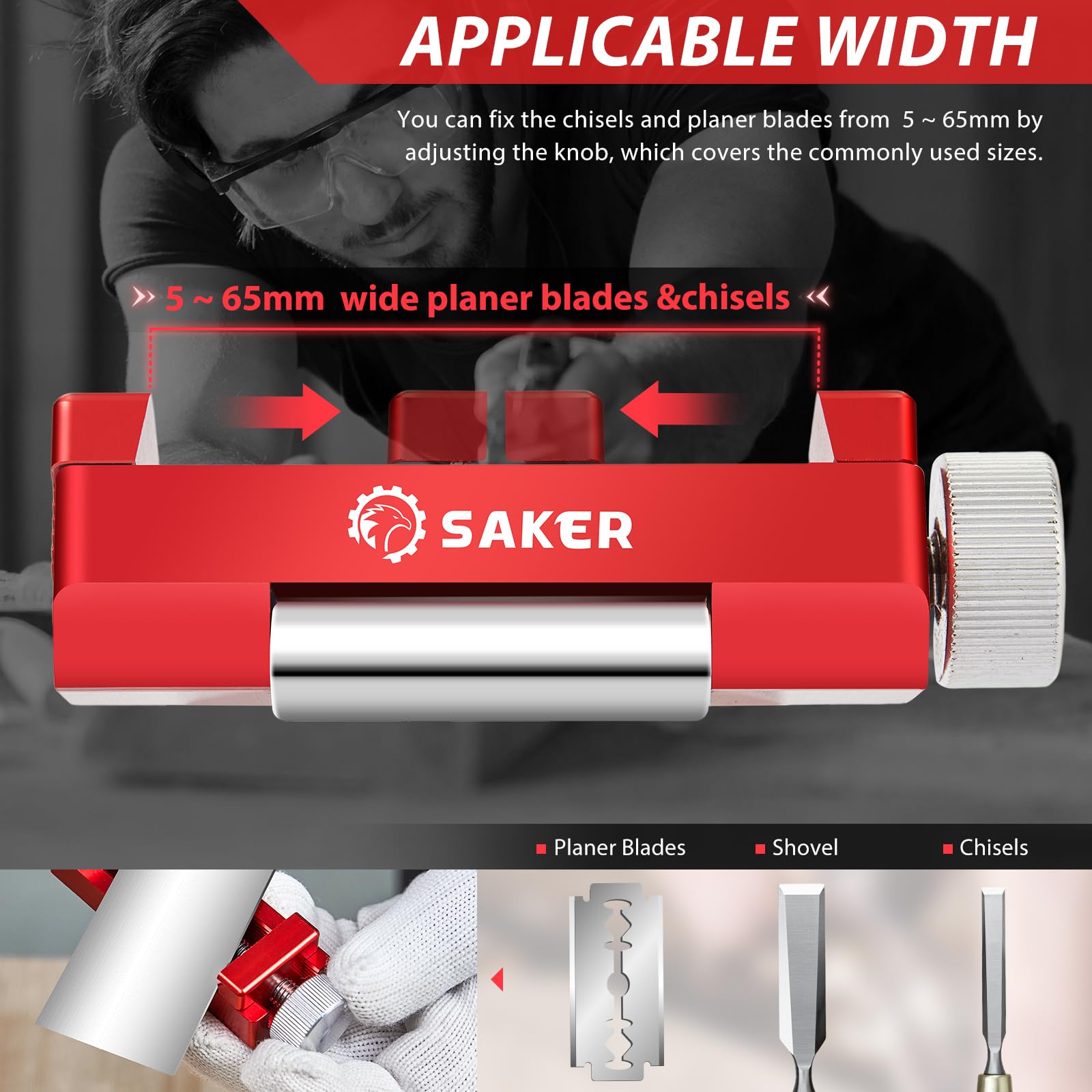 Saker honing guide red planer blades compatibility for versatile chiseling setups.