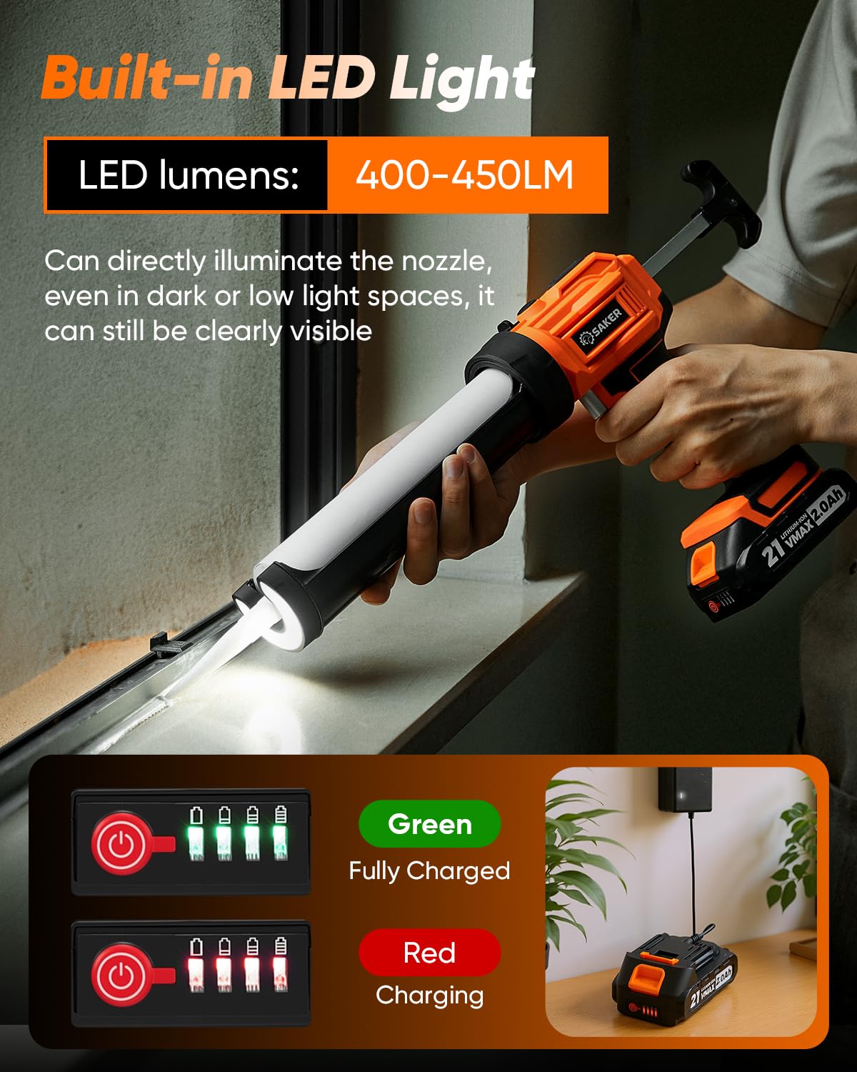Saker caulk gun ideal for kitchen and bathroom sealing tasks.