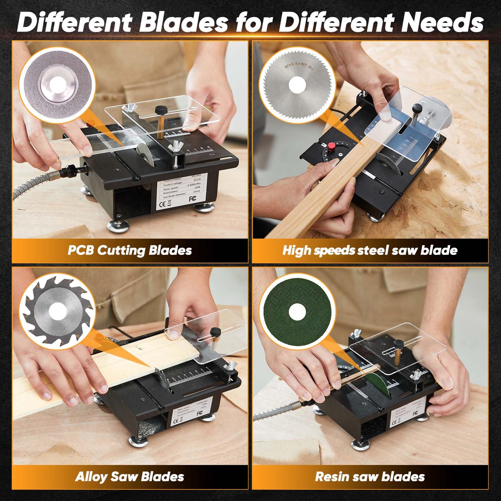 Saker mini table saw blade collection for PCB, metal, and plastic cuts