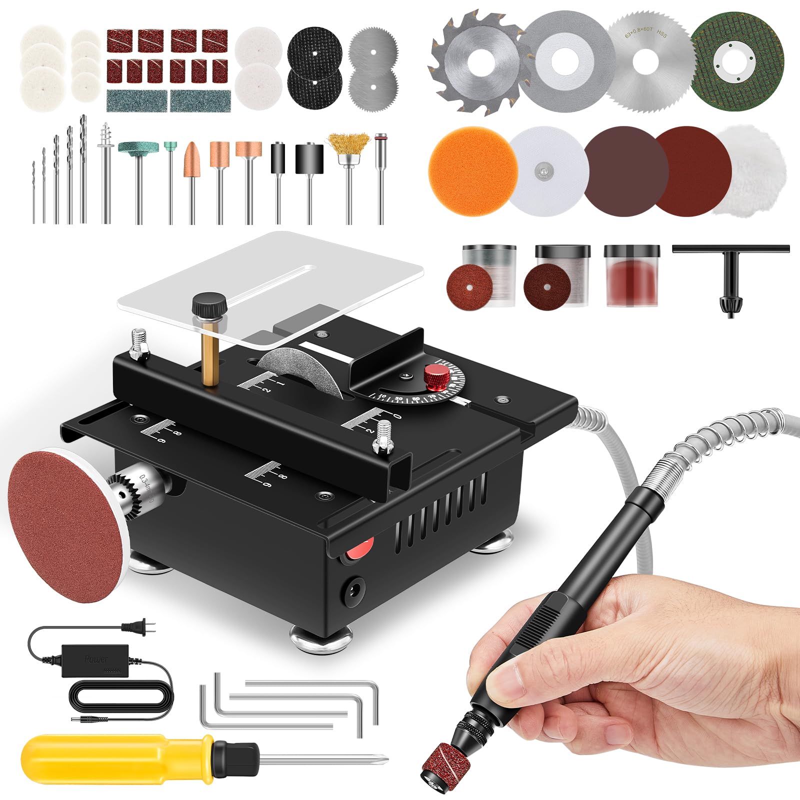 Saker mini table saw front view showing compact design for on-the-go projects
