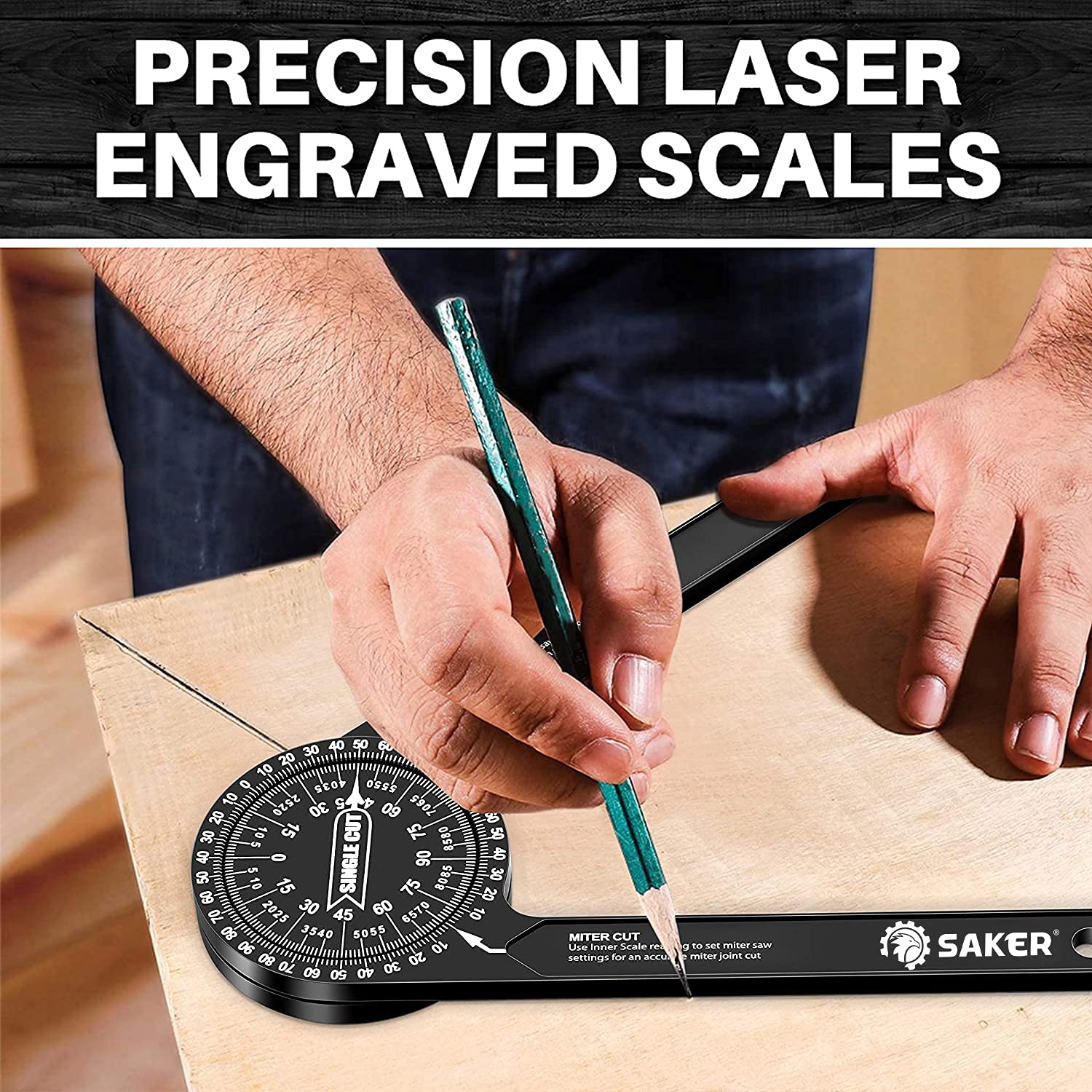 Saker 7-inch protractor ideal for crown molding and trim alignment.