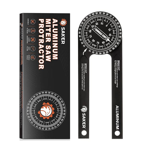 Saker Miter Saw Protractor with laser-inside readings for precise crown molding setup.