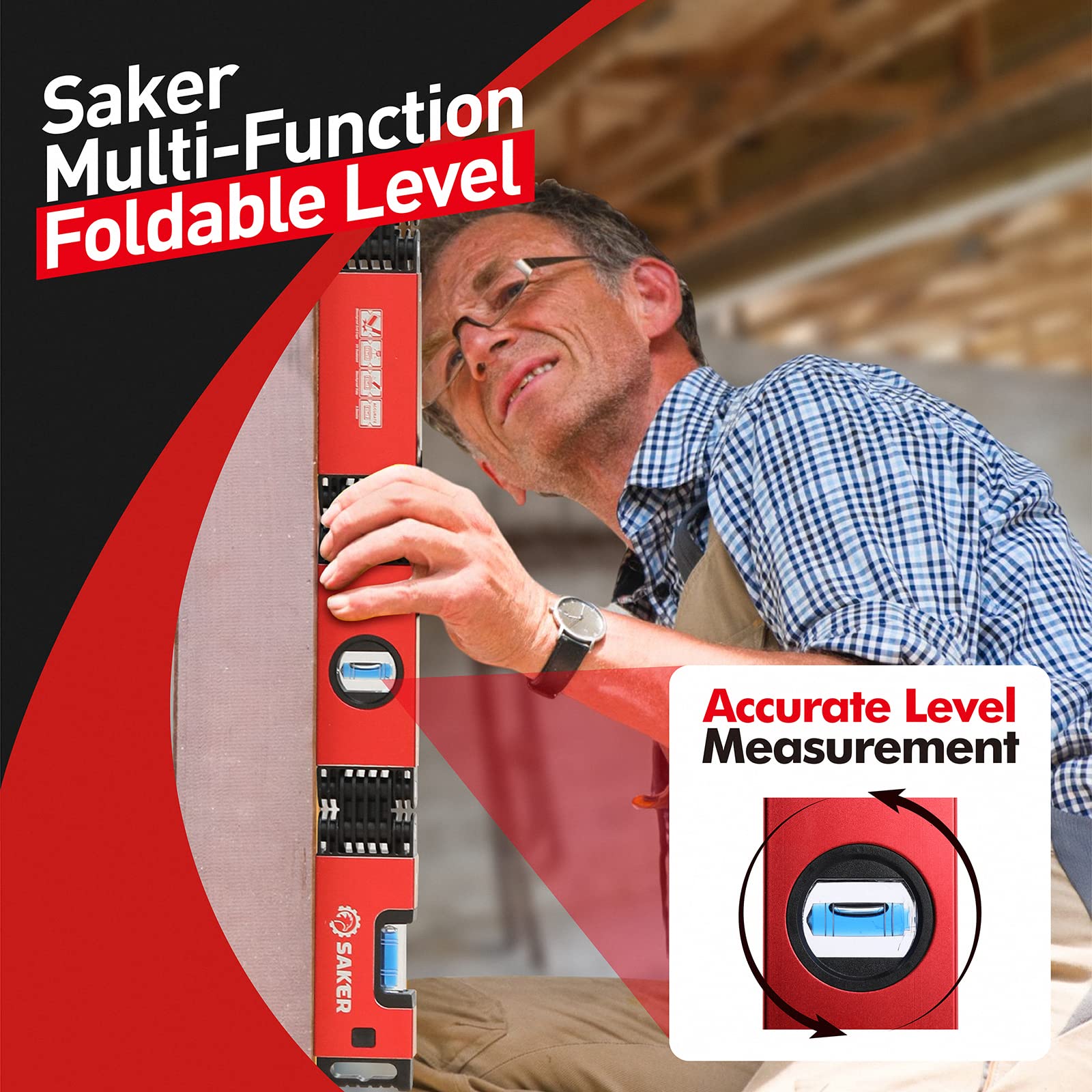 Saker aluminum profile level resists rust and stays accurate on site.