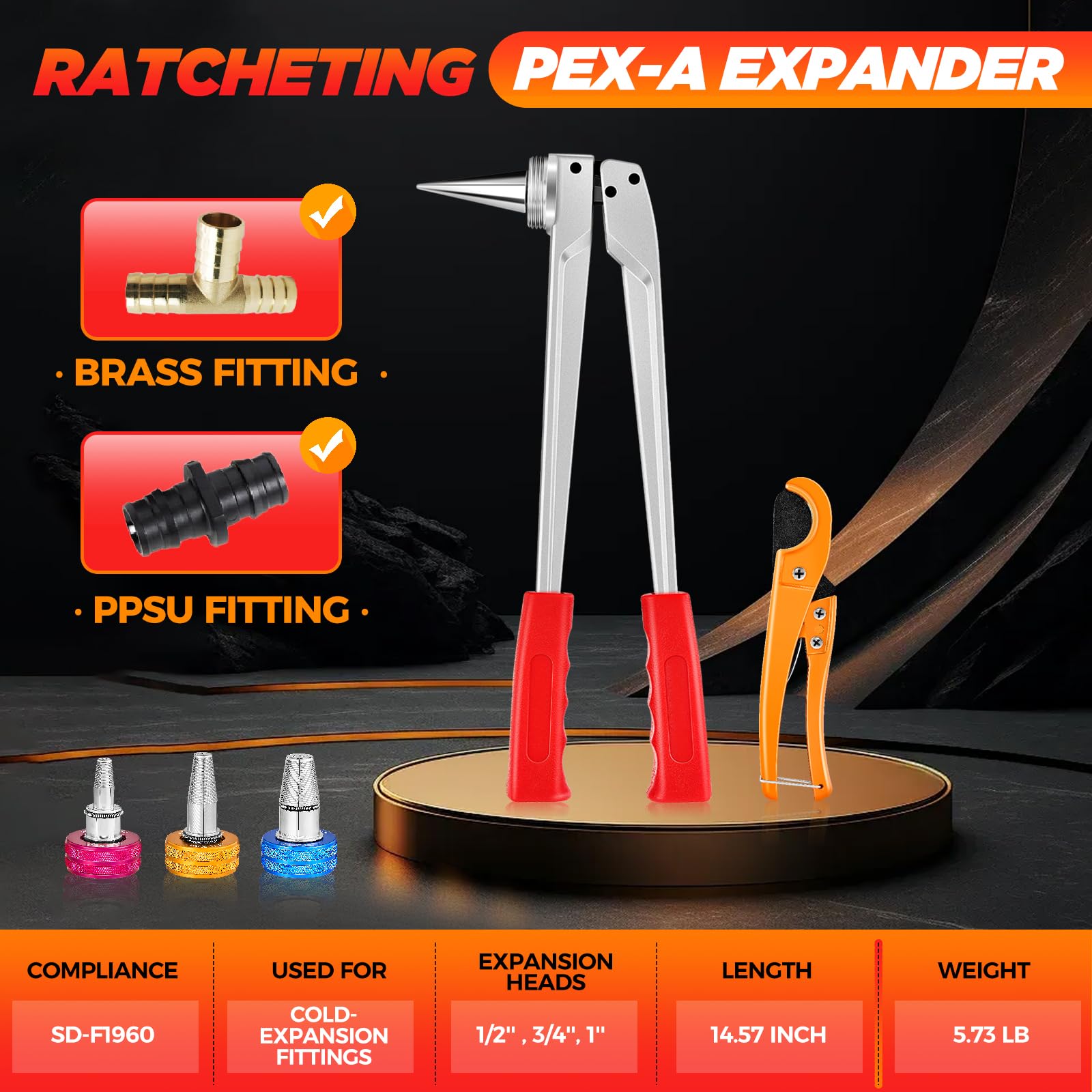Saker PEX expansion tool with 3/4-inch head for versatile pipe projects