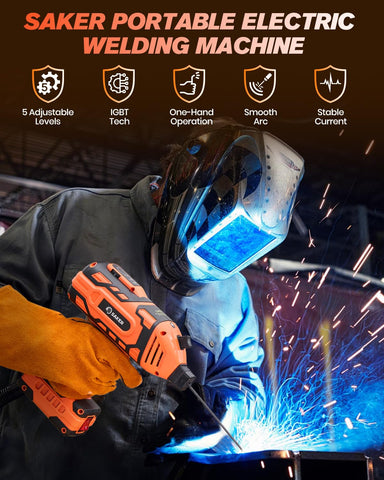 Saker welder showing the 5-speed amperage control knob for precise adjustments