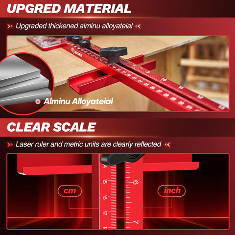 Saker precision bracket with dual scales supports accurate measurements.