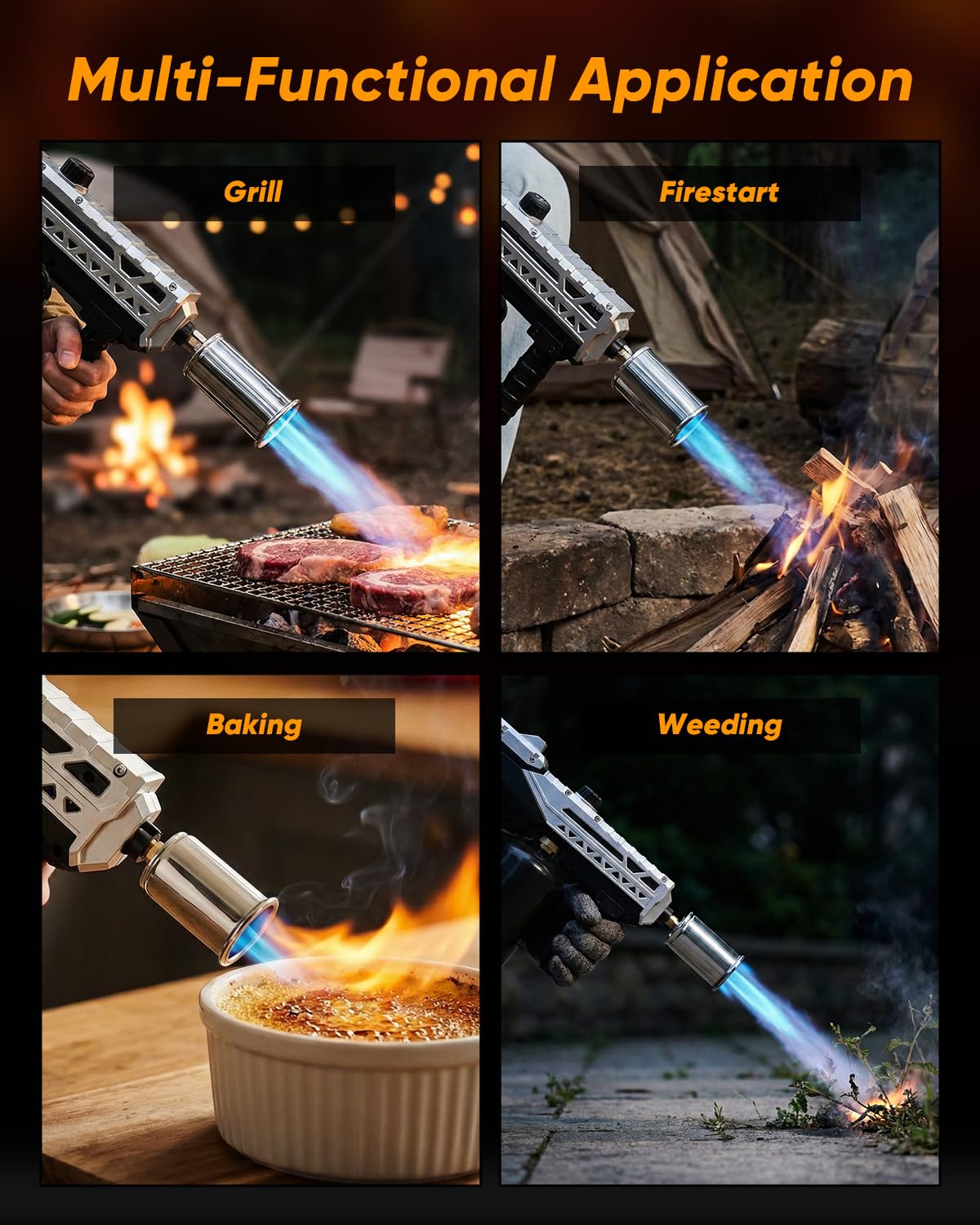 Saker propane torch ready for campfire use and outdoor lighting tasks.